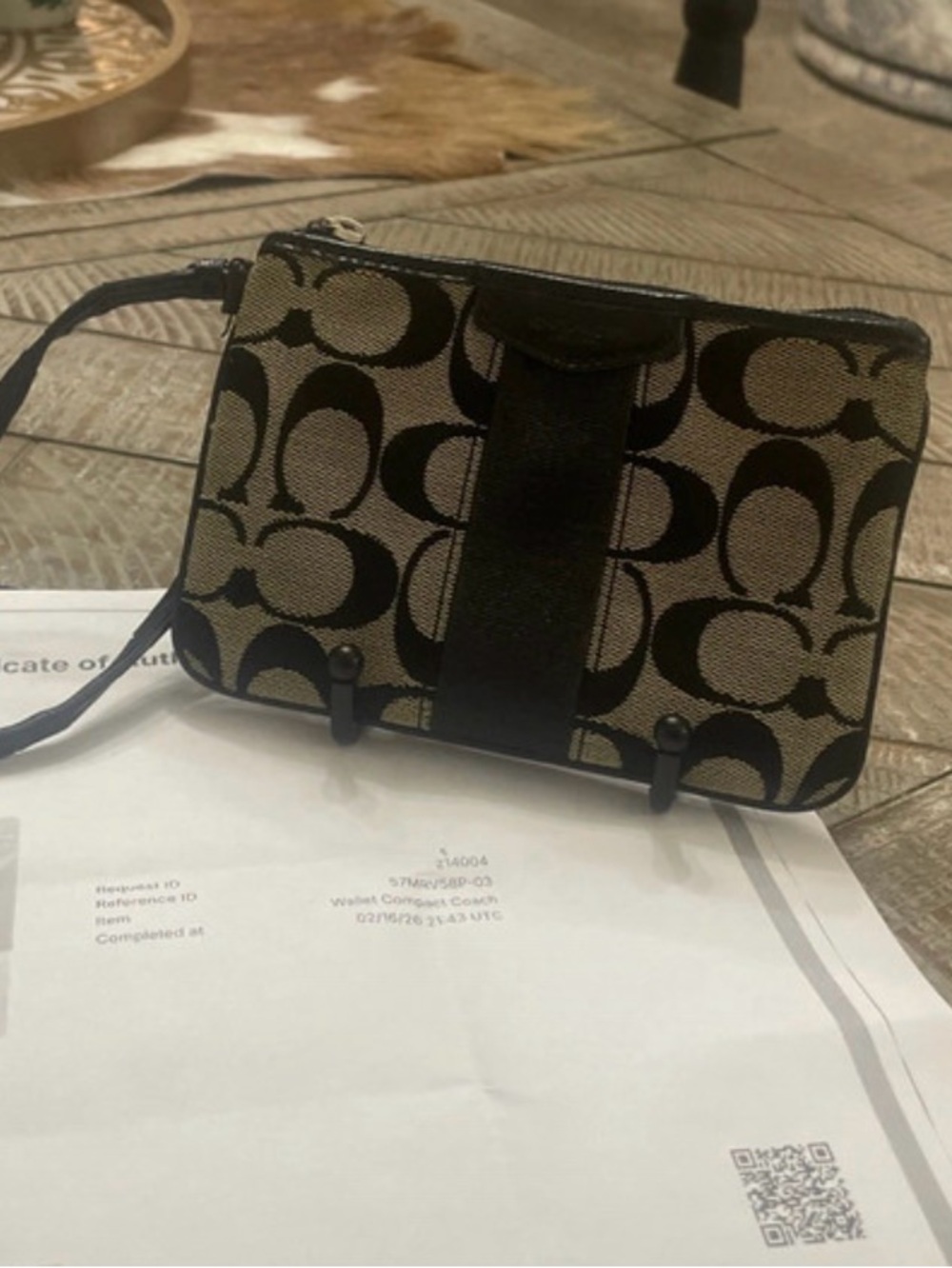 Coach Signature Canvas Wristlet with COA